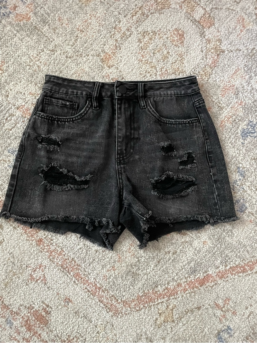 YMI Black Distressed High-Rise Denim Shorts